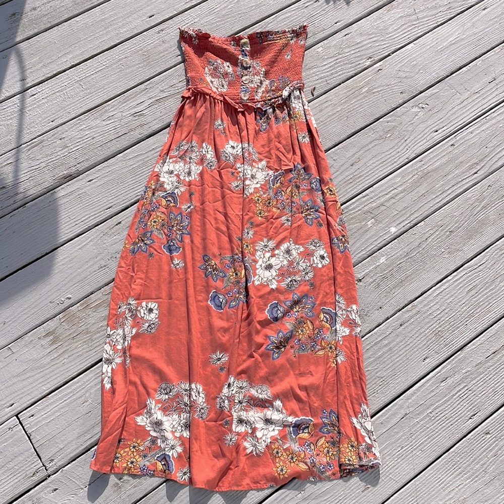 Rust colored floral sleeveless maxi